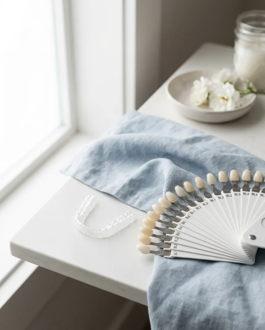Porcelain veneer shade guide and whitening tray
